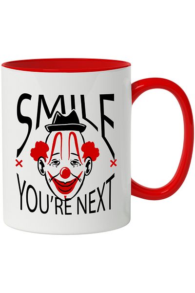StoryGift Romania Mug With Message In English Smile You're Next, Clown, Horror, Multicolor 330 ml, Ce, Cu, STG