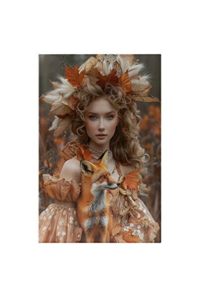 StoryGift Romania Tablou Canvas Baby Fox, Micuta Vulpe Langa Fata Frunzelor C...