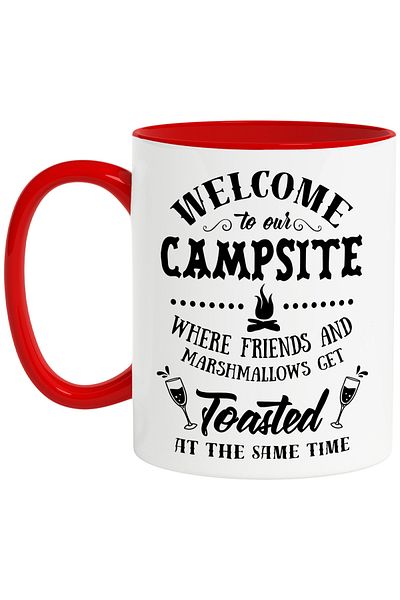 StoryGift Romania Mug with the message "Welcome to our camping area, where friends and marshmallows, With ,STG
