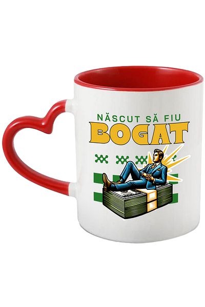 StoryGift Romania Mug Man on stack of money born to be rich SEO, 330ml, Ceramic with Handle, With,STG