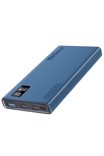 Promate Bolt-10PD Power Bank with 20W PD Charging, Dual USB-C Ports, and 22.5W USB-A Port - Blue