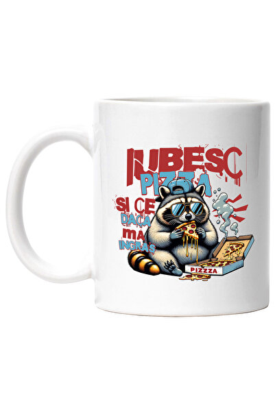 StoryGift Romania Cana Pisica ce iubeste pizza, mesaj haios SI CE DACA MA ING...