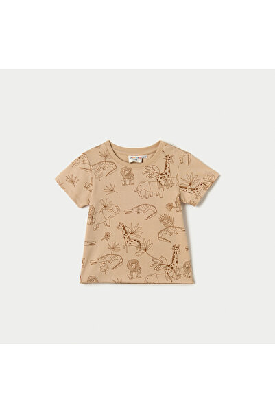 Juniors All-Over Animal Print Short Sleeves T-Shirt With Crew Neck