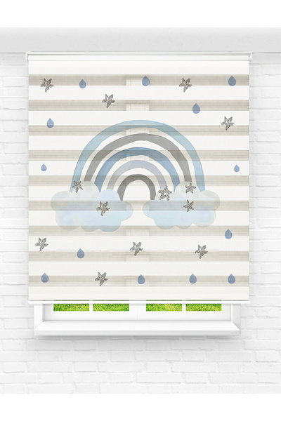 Mas Erkek Çocuk Odası - Sevimli Gökkuşağı ve Yıldızlar Desenli Dijital Baskıl...