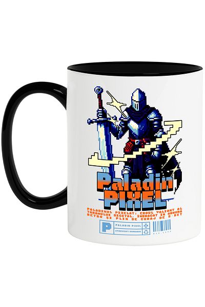 StoryGift Romania Pixel Knight Mug Video Games Paladin Pixel, 330ml, Ceramic with Black Handle, With, STG