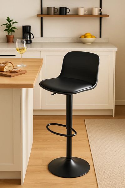 MARIA HOMES Adjustable Black Bar Stool with Footrest – Modern Swivel Counter Chair