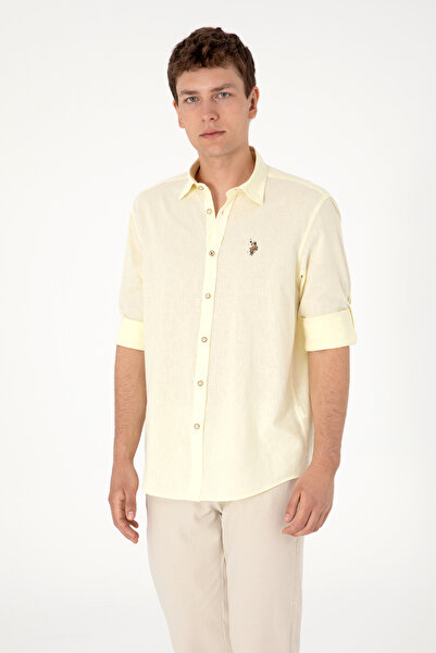 U.S. Polo Assn. قميص رجالي أساسي بأكمام طويلة ليموني 50297868-VR035