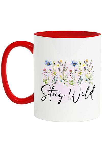 StoryGift Romania Mug with the message "Stay wild", illustration, motivational, flowers, stay wild, fu, With, STG
