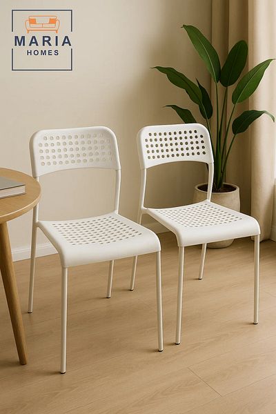 MARIA HOMES White Perforated Plastic Chair – Lightweight, Stackable & Ventilated Seating Solution
