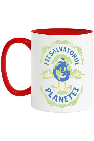 StoryGift Romania Mug be the savior of the planet pollution recycling, 330ml, Ceramic with Red Handle, With Handle, STG