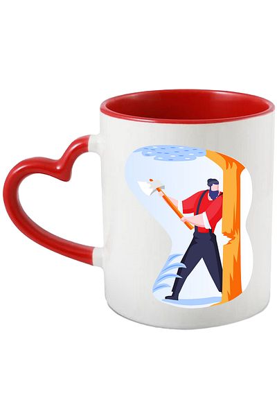 StoryGift Romania Mug With Tree, Axe, Woodcutter, Multicolor 330 ml, Ceramic with Ini Handle, With ,STG