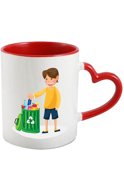 StoryGift Romania Mug With Child, Recycling, Garbage, Eco, Multicolor 330 ml, Ceramic with Heart Handle, With ,STG