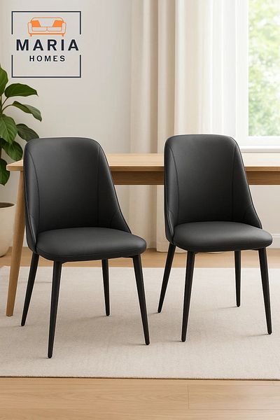 MARIA HOMES Ergonomic Black Faux Leather Dining Chair with Padded Seat and Metal Legs