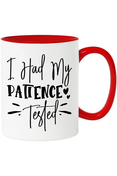 StoryGift Romania Mug with hearts and the text "I had my patience tested" - border with Handle R, Cu, STG
