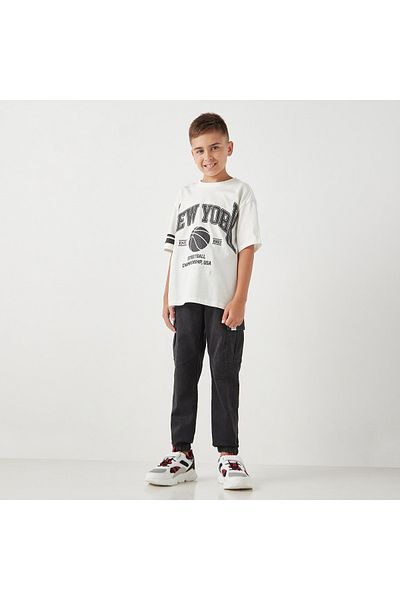 Juniors Varsity Print Crew Neck T-Shirt With Short Sleeves