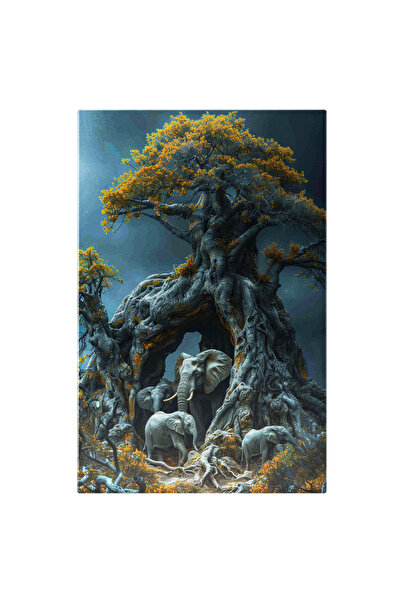 StoryGift Romania Tablou Canvas Adăpostul Giganților Bânzi Elefantul Și Famil...