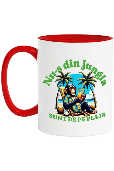 StoryGift Romania Mug monkey at the beach text I'm not from the jungle I'm from the beach, 330ml, Ceramic with M, Cu, STG