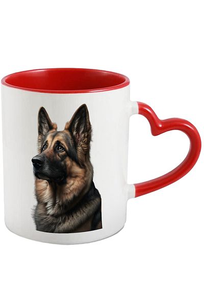 StoryGift Romania Mug with German Shepherd Puppy Image, Ceramic, 330ml, with Red Heart Handle, with Handle, STG