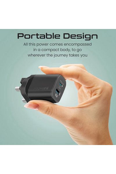 Promate ChargeKit-25PDi 2-Port Fast Charging Wall Charger and Type-C to Lightning Cable - Black
