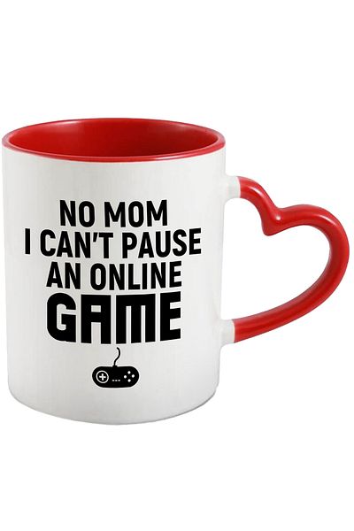 StoryGift Romania Mug with the text "No, Mom, I can't pause an online game" with Heart Handle R, Cu,STG