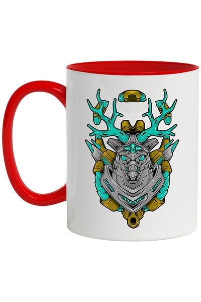 StoryGift Romania Deer Head Mug, Robot, Mecha, Cyberpunk, Horns, Multicolor 330 ml, Ceramic, With ,STG