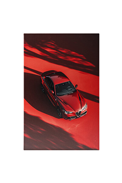 StoryGift Romania Tablou Canvas Podeaua Rosie Cu Umbre De Copaci Pe Care Sta O Masina Alfa Romeo Rosie Cu Interi