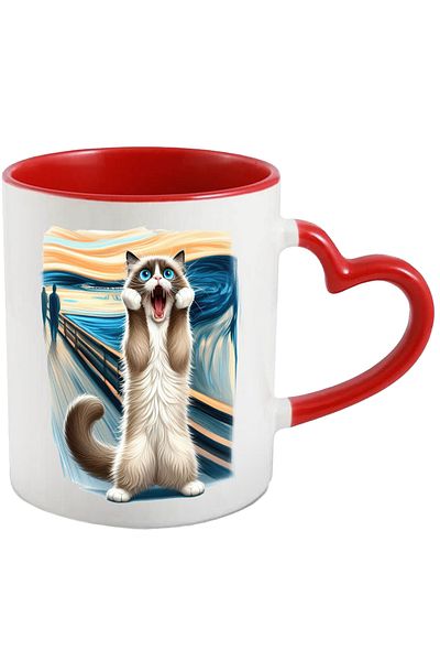 StoryGift Romania Mug with scared cat, painting, illustration, painting, amazed with Red Heart Handle, With ,STG