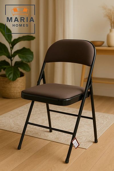 MARIA HOMES Durable Black Folding Chair with Brown Cushion for Home & Events
