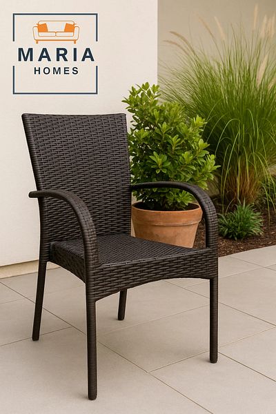 MARIA HOMES Brown Rattan Outdoor Armchair – Weather-Resistant Wicker Chair for Patio, Garden, or Balcony
