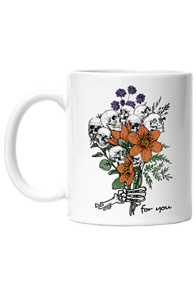 StoryGift Romania Cana cu un buchet cu flori si cranii, ilustratie, pentru ti...