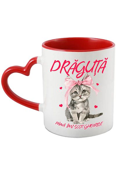 StoryGift Romania Cat Mug with Bow Text Cute Paws, 330ml, Ceramic with Heart Handle, With ,STG