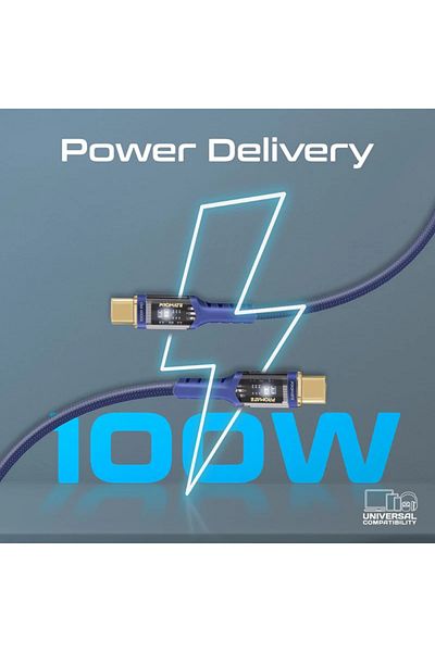 Promate LucidLine-CC200 Type-C toType-C Data Transfer Cable - 100W - 2m - Navy