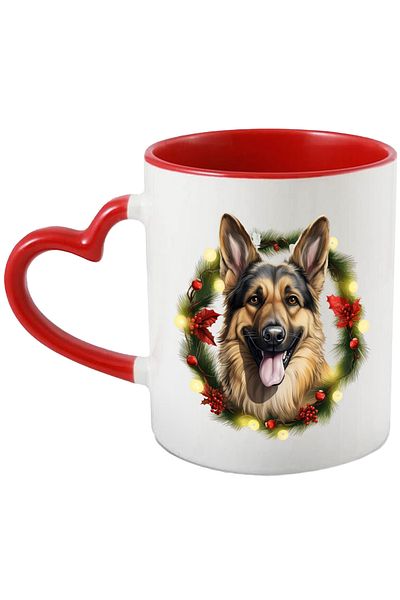 StoryGift Romania Mug with a happy wolf dog, illustration, crown, mistletoe, globules, leaves, Serbian, With ,STG