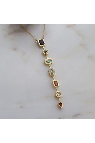 Ervalina Errvalina Fashion Steel Color Zircon Stone Y Necklace
