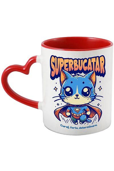 StoryGift Romania Super Chef Mug, Superhero, Flying Cat, 330ml, Ceramic with Heart Handle Ro, With, STG