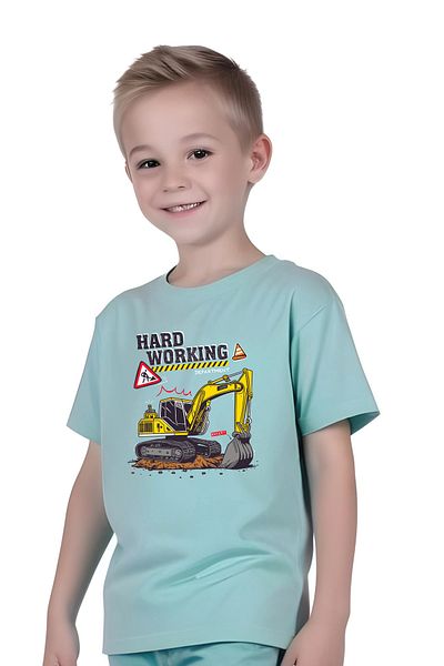 FYK KİDS Children's Tshirt-Shorts Hard Working Printed Bottom Set