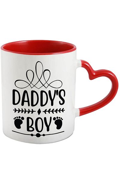 StoryGift Romania Mug with footprints and the text "Daddy's boy" - daddy's boy with Red Heart Handle, With ,STG