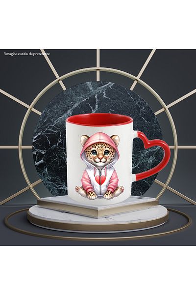 StoryGift Romania Mug with a little tiger in a hoodie, illustration, heart, affection, playful, vest, With ,STG