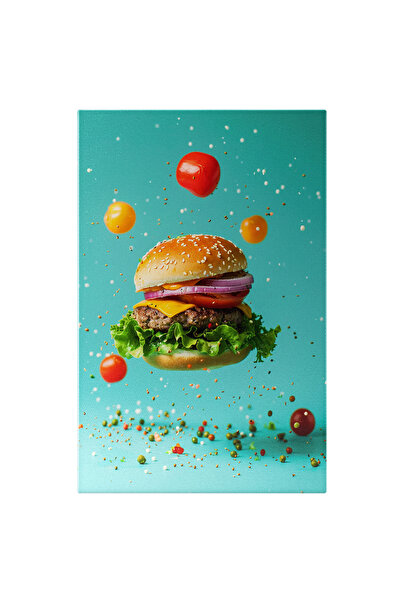 StoryGift Romania Tablou Canvas Fast Food Eaters, Un Burger Apetisant Cu Legume Branza Si Carne Langa Rosii Intr