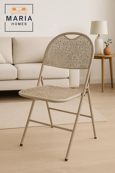 MARIA HOMES Beige Folding Plastic Chair with Elegant Cut-Out Design – Lightweight & Space-Saving