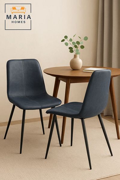 MARIA HOMES Modern Grey Faux Leather Dining Chair with Black Metal Legs