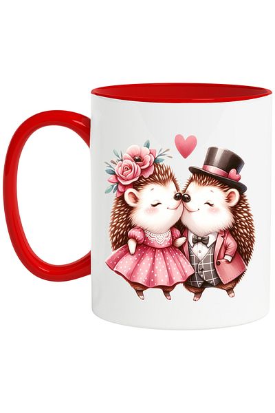 StoryGift Romania Mug with 2 hedgehogs, illustration, relationship, friendship, heart, flowers, Valentine's Day, , With ,STG