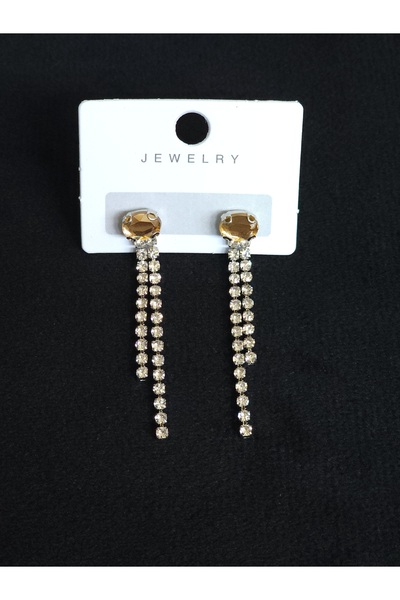 Avcıoğlu Aksesuar أقراط نسائية بيضاوية الشكل مكونة من صفين متدلية من حجر الزر...