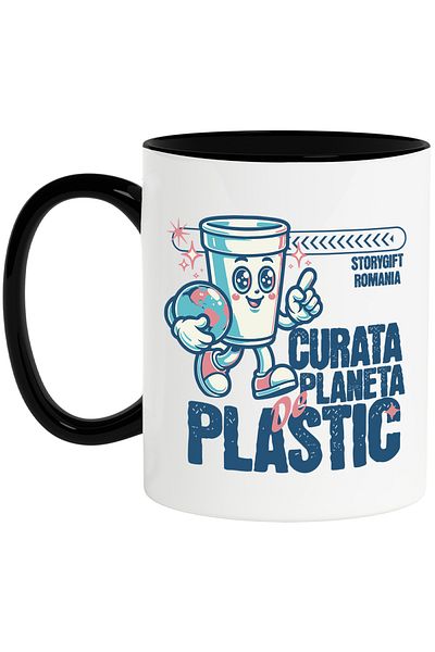 StoryGift Romania Clean the planet plastic recycling bin mug, 330ml, Ceramic with Handle, With, STG