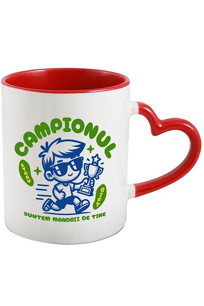 StoryGift Romania Mug with Animated Boy with Sunglasses Trophy Champion Cup Text in Romanian, with ,STG