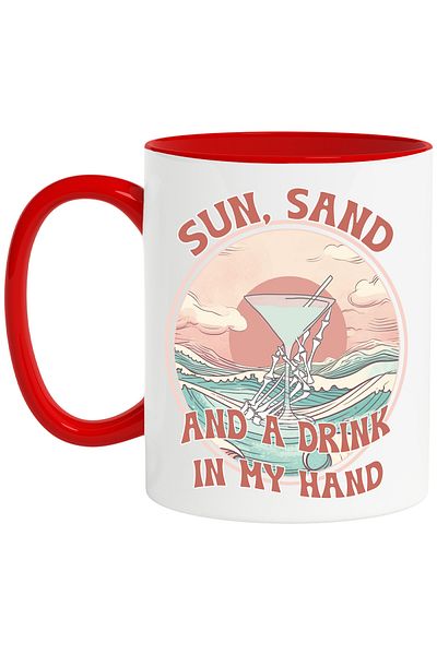 StoryGift Romania Mug with the message "Sun, sand and a drink in my hand", summer, vacation, relaxation, cone, With ,STG