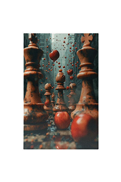 StoryGift Romania Tablou Canvas The City Of Chess, Un Oras Cu Piese De Sah Printre Blocuri Si Mere Rosii Care Ca