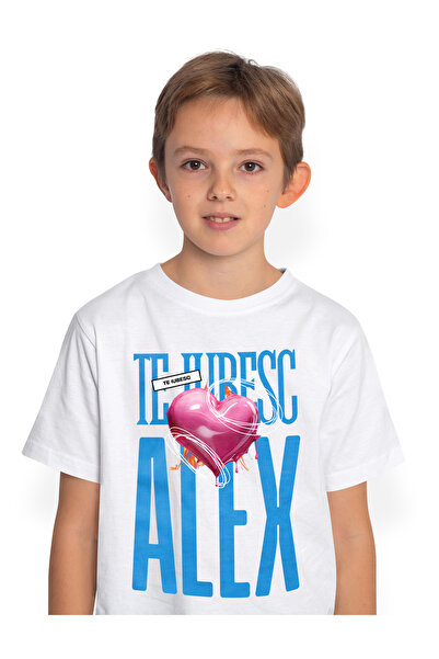 StoryGift Romania Tricou Copii Baieti Te Iubesc Alex, Dragoste, Inima, Iubire...