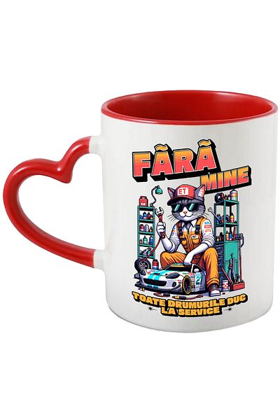 StoryGift Romania Mechanic Cat Mug Text Without me, all roads lead to the service station, 330ml, Ceram, Cu, STG