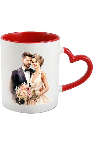 StoryGift Romania Mug with a woman and a man at a wedding | illustration | white wedding dress | c, Cu ,STG